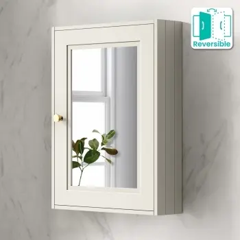 Chalk White Mirror Cabinet 700x500mm - Brushed Brass Accents