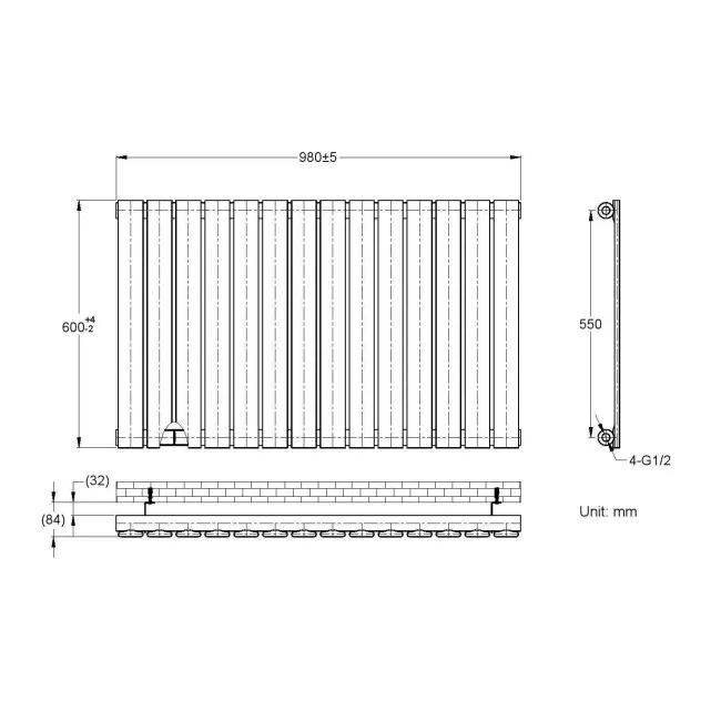 Faro Chrome Single Flat Panel Horizontal Radiator 600x980mm