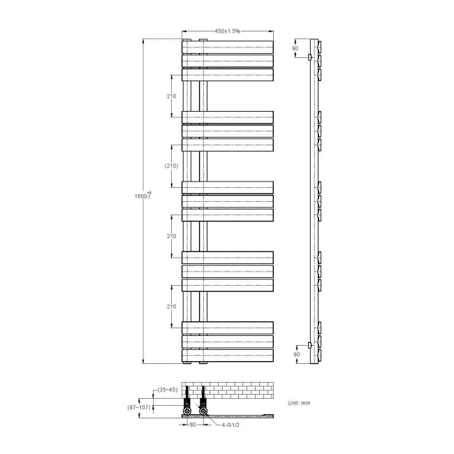 Seville Chrome Designer Flat Panel Heated Towel Rail 1600x450mm