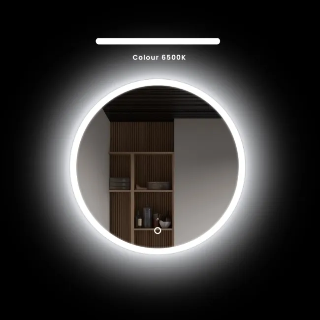 Mollie Battery Powered Black Framed Round Illuminated LED Mirror 500mm