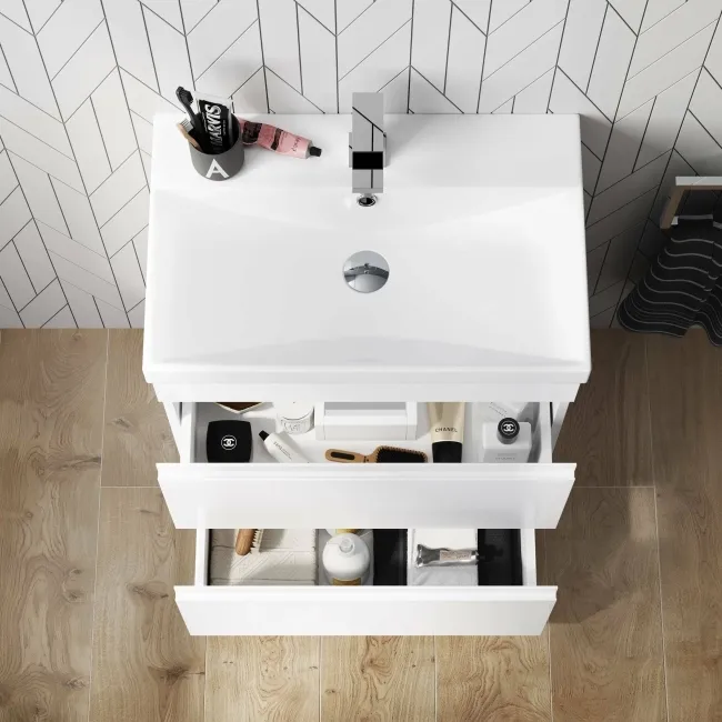 Trent Gloss White Basin Drawer Vanity 600mm