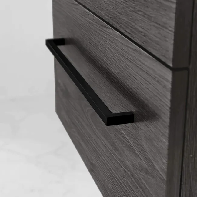 Elba Charcoal Elm Wall Hung Drawer Vanity with Marble Top & Curved Counter Top Basin 800mm - Black Accents