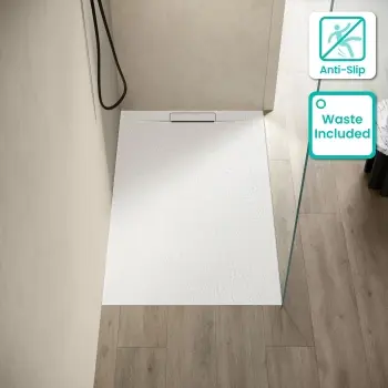 Tokyo Rectangular Matt White Slate Texture Stone Shower Tray 1400x800mm
