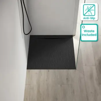 Tokyo Square Matt Black Slate Texture Stone Shower Tray 800x800mm