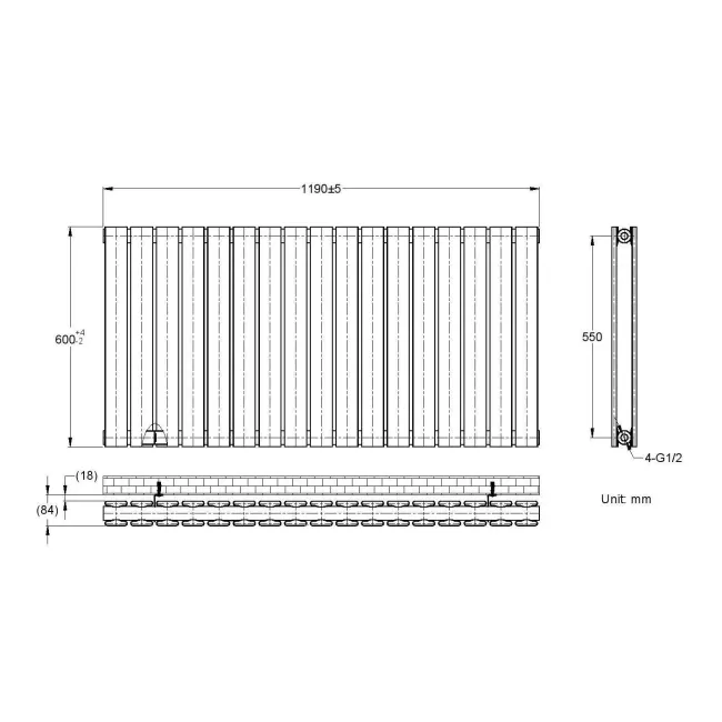 Faro Anthracite Double Flat Panel Horizontal Radiator 600x1190mm