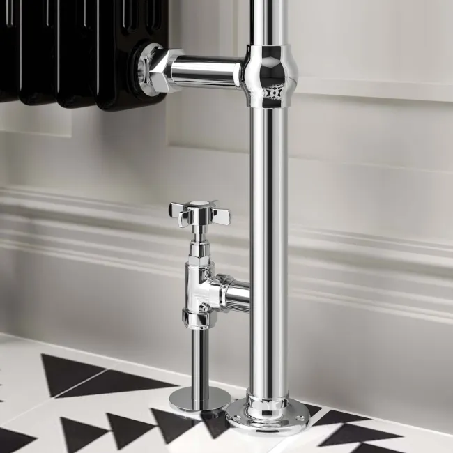 Gibraltar Small Black Traditional Heated Towel Radiator (With Overhanging Rail)