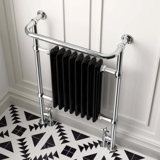 Gibraltar Large Black Traditional Heated Towel Radiator (With Overhanging Rail)