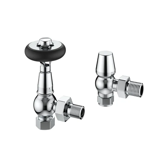 Chrome Angled Traditional Manual Thermostatic Radiator Valves (Pair) Standard 15mm