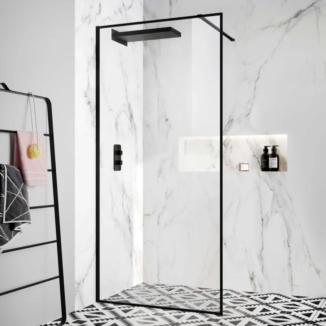 Munich Matt Black Framed Easy Clean 8mm Wet Room Shower Glass Panel 1000mm