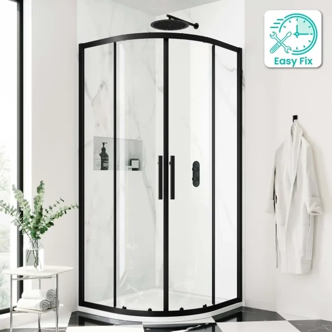 Hamburg Matt Black Easy Clean 8mm Quadrant Shower Enclosure 900x900mm - Easy Fix Feature