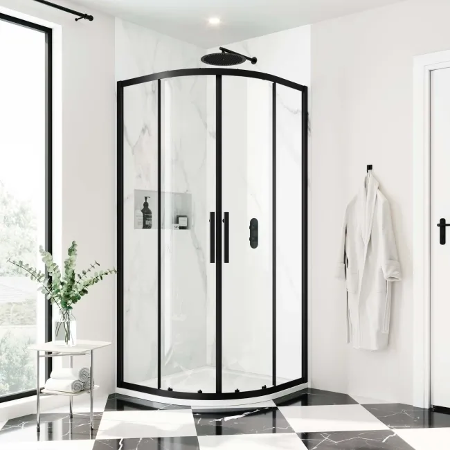 Hamburg Matt Black Easy Clean 8mm Quadrant Shower Enclosure 900x900mm - Easy Fix Feature