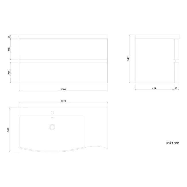 Bali Gloss White Wall Hung Basin Drawer Vanity 1000mm -left Handed