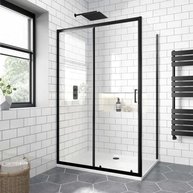 London Matt Black 6mm Sliding Shower Enclosure 1100x800mm