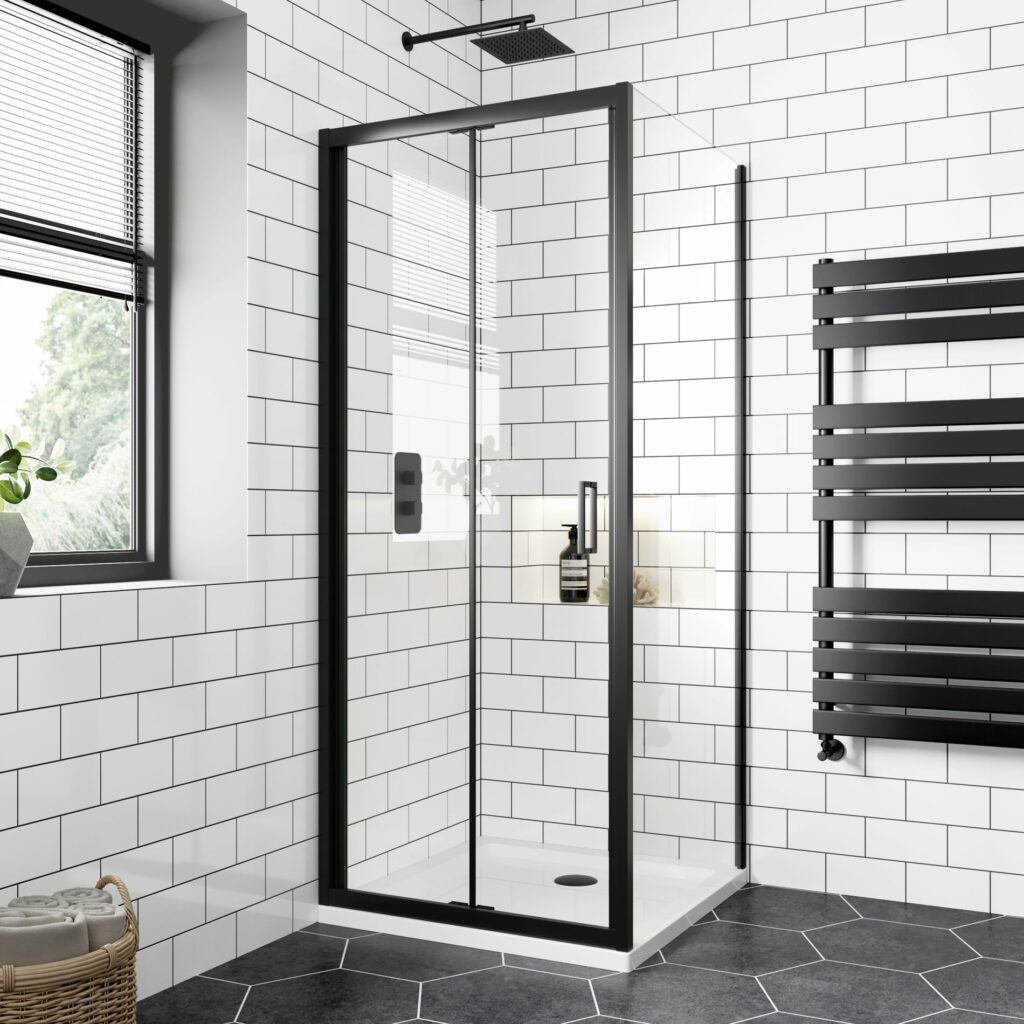 square shower enclosure with bi-fold doors