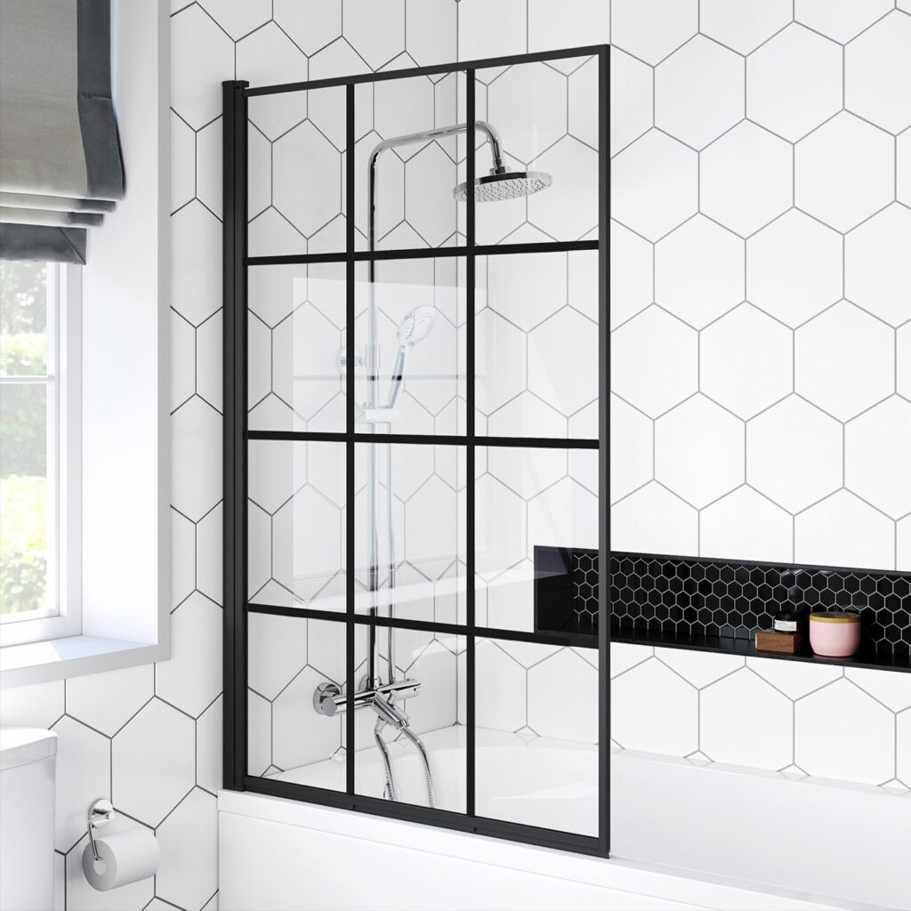 zurich easy clean matt black Crittall style bath screen grid