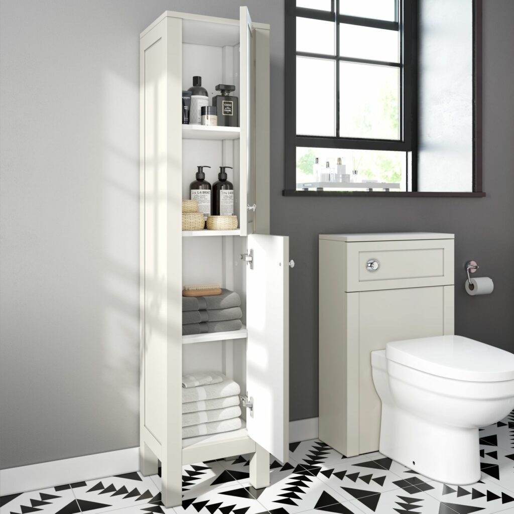 chalk white traditional floor standing tall cabinet