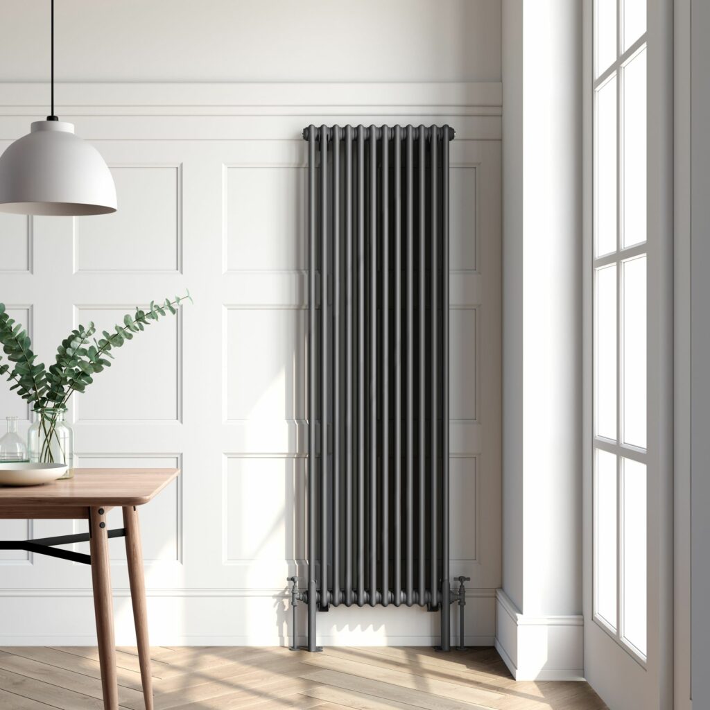 athens anthracite grey double column vertical traditional radiator