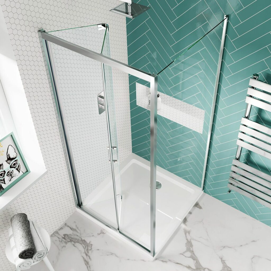 bifold shower enclosure glass screen with chrome
