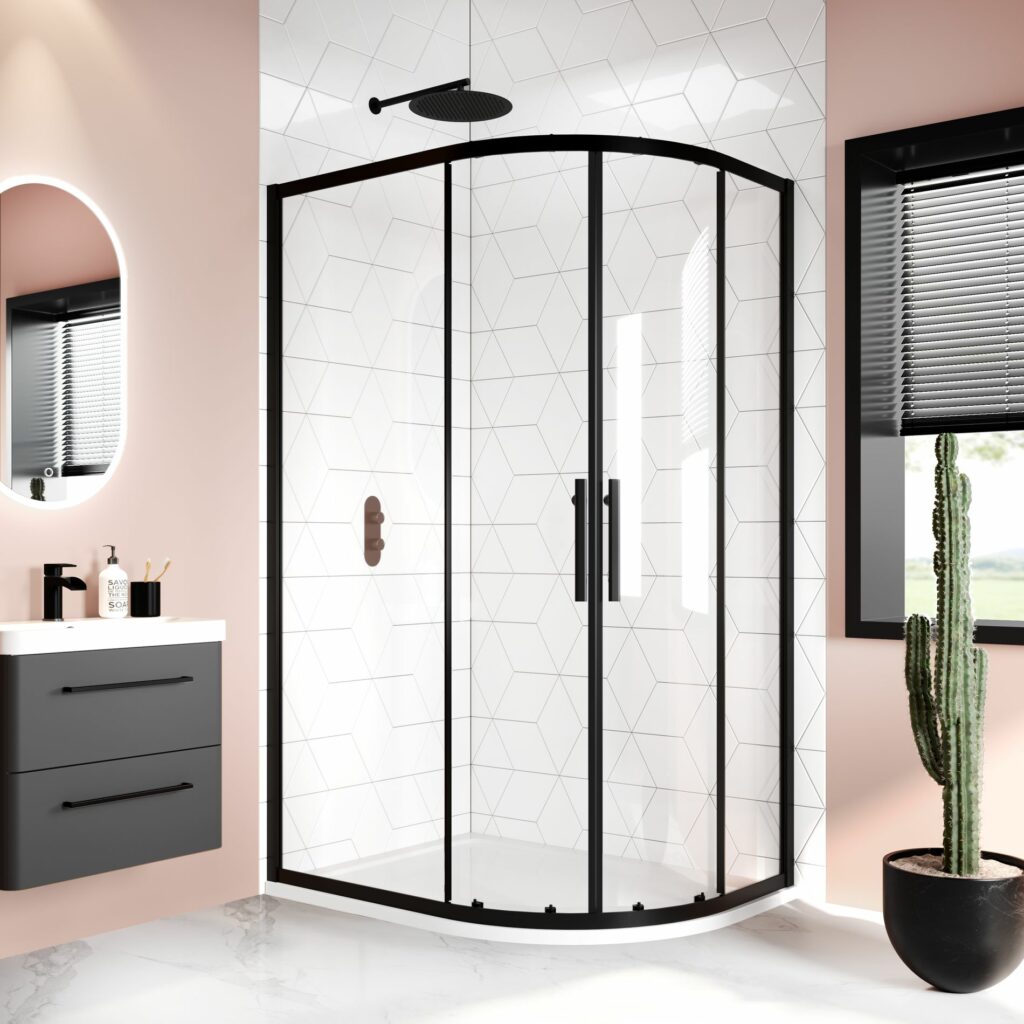 matt black easy clean offset quadrant shower enclosure easy fix glass screen