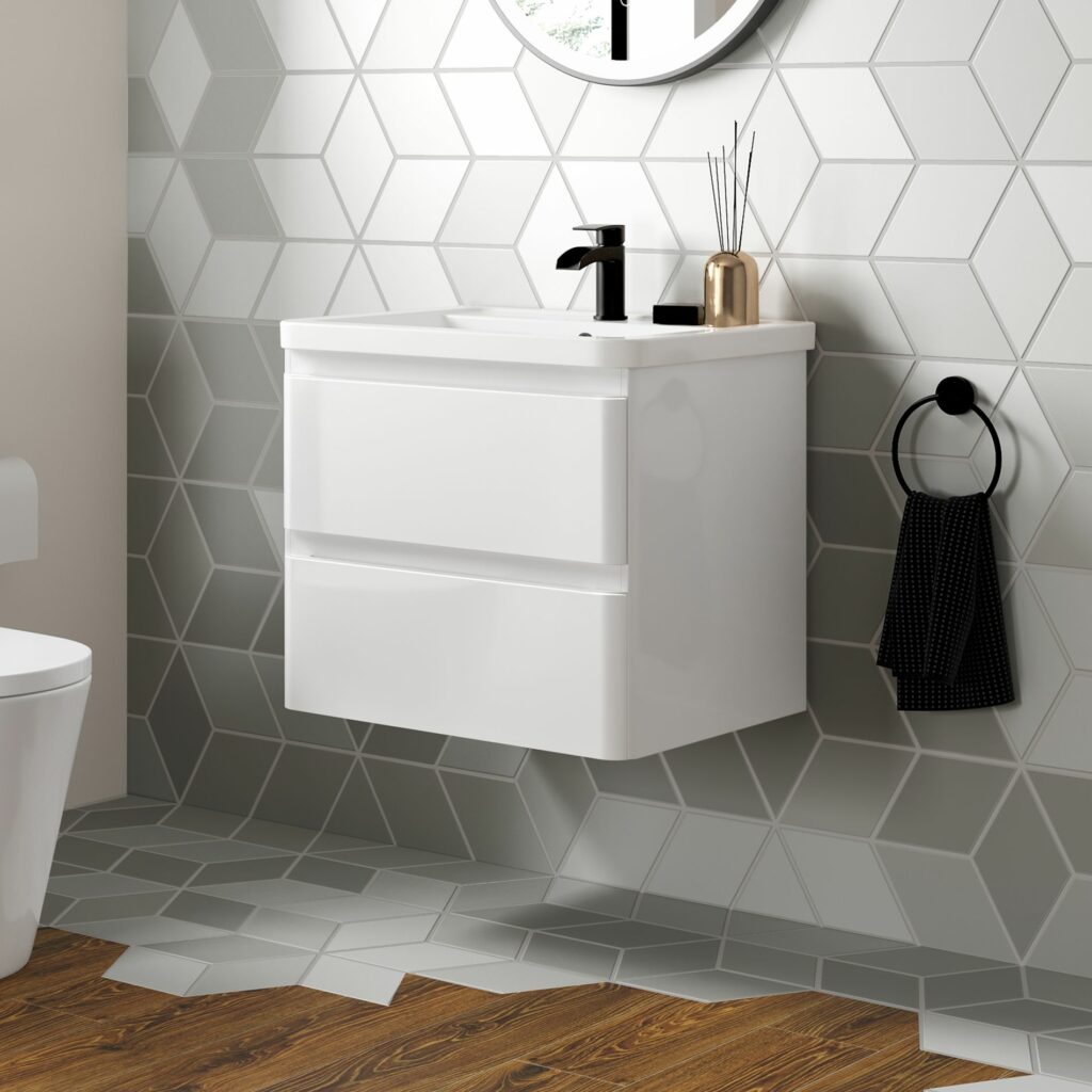 corsica gloss white wall hung basin drawer vanity units