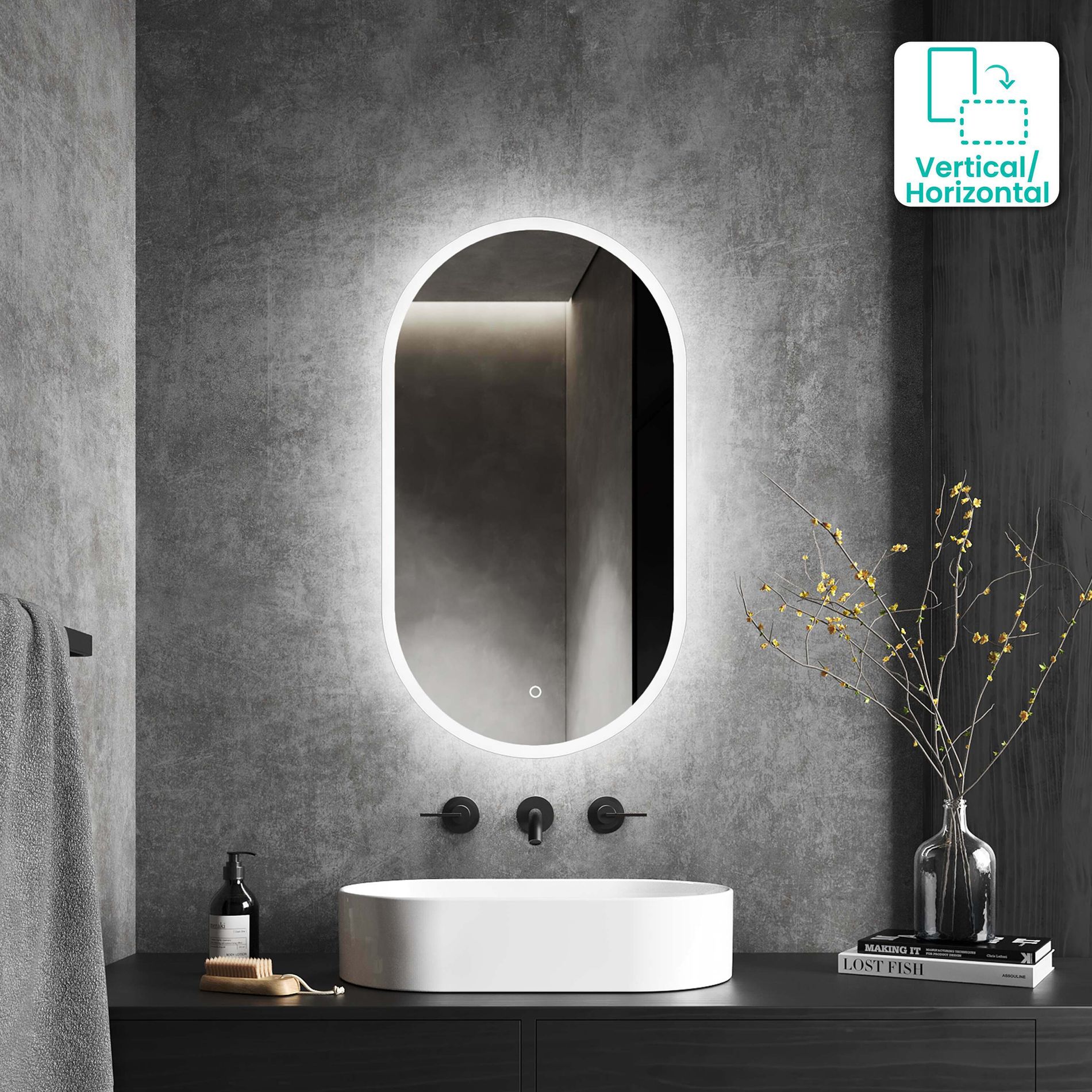 Emilee Oval Illuminated Led Mirror, Bathroom Oval Mirror With Light