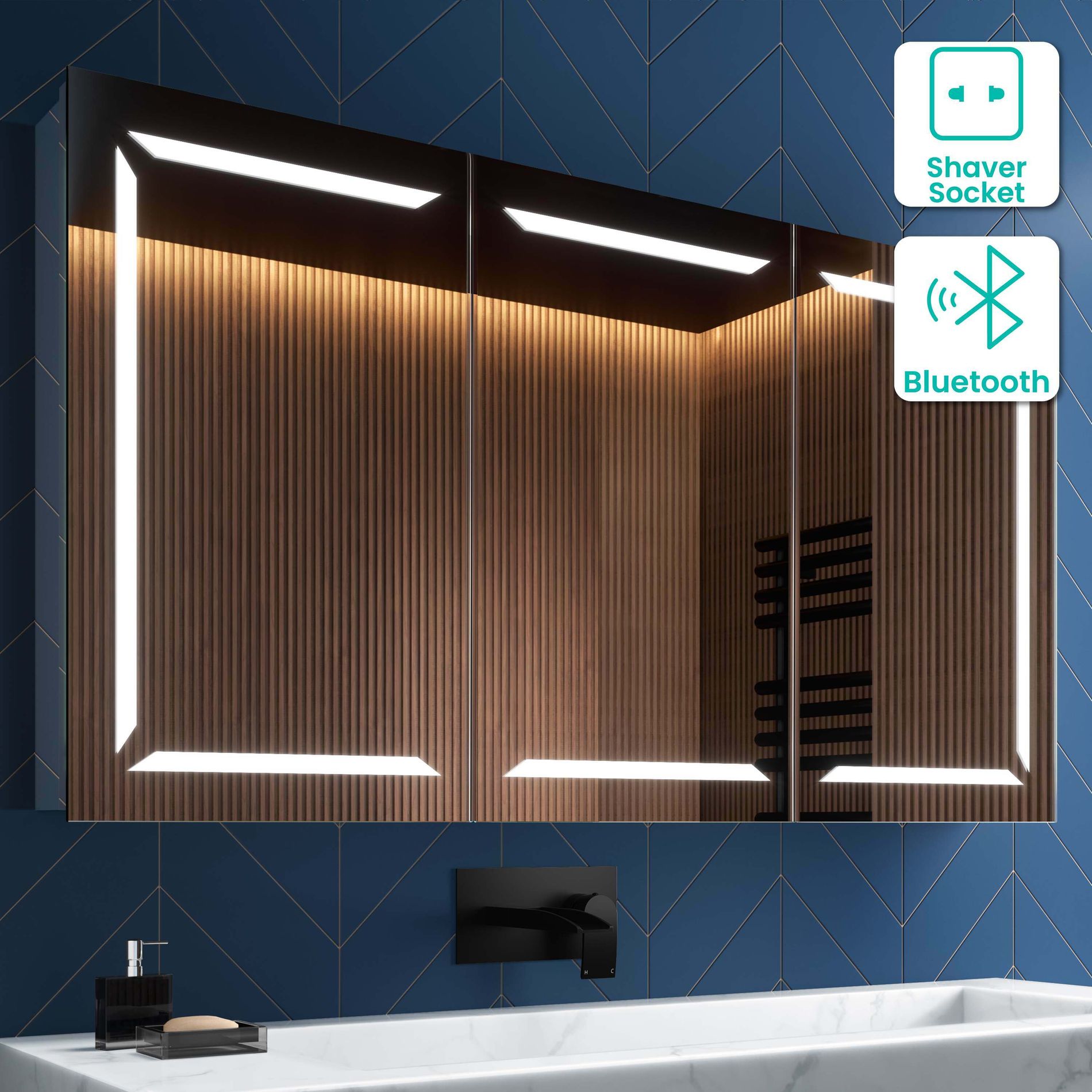 Haisley Illuminated Led Mirror Cabinet, Led Bathroom Mirror With Demister And Shaver Socket Bluetooth