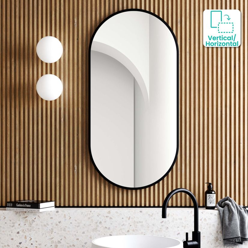 Darci Black Framed Oval Bathroom Mirror, Silver Framed Oval Bathroom Mirror